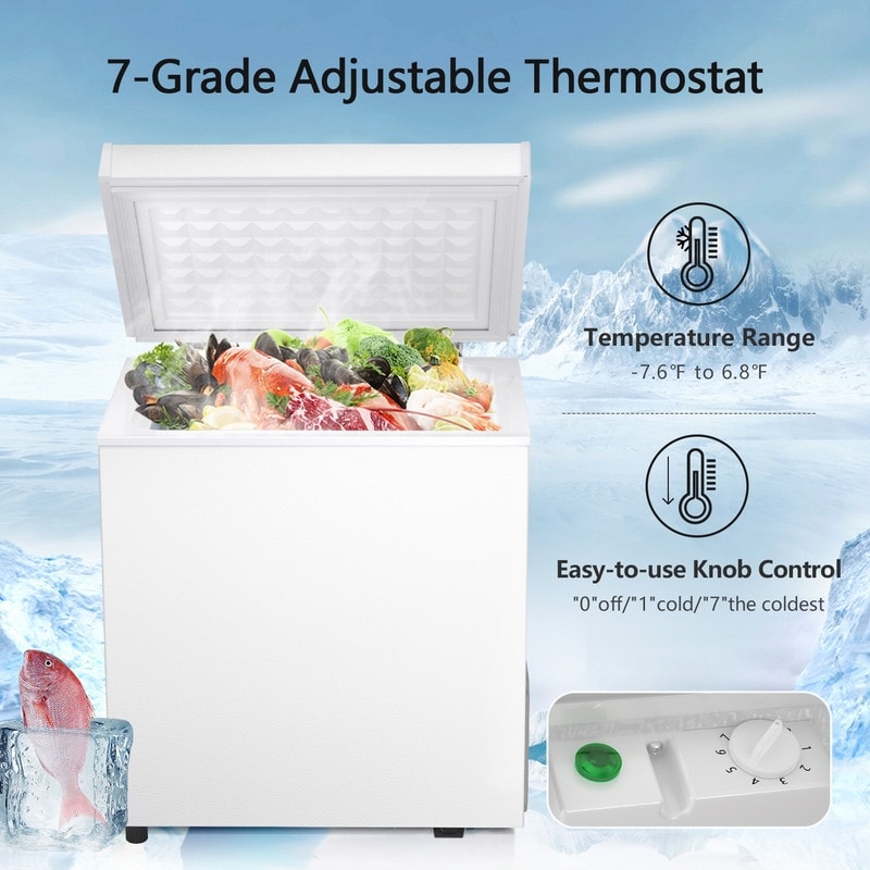 Congelatore a pozzetto da 1,8 piedi cubi con cestello rimovibile, scarico inferiore, termostato a 7 livelli, design indipendente per casa e appartamento