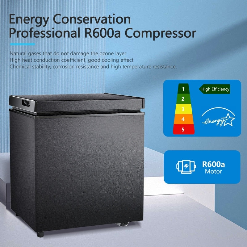 Congelatore a pozzetto da 1,8 piedi cubi con cestello rimovibile, scarico inferiore, termostato a 7 livelli, design indipendente per casa e appartamento