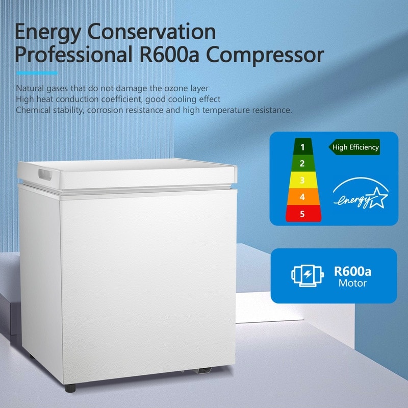 Congelatore a pozzetto da 1,8 piedi cubi con cestello rimovibile, scarico inferiore, termostato a 7 livelli, design indipendente per casa e appartamento