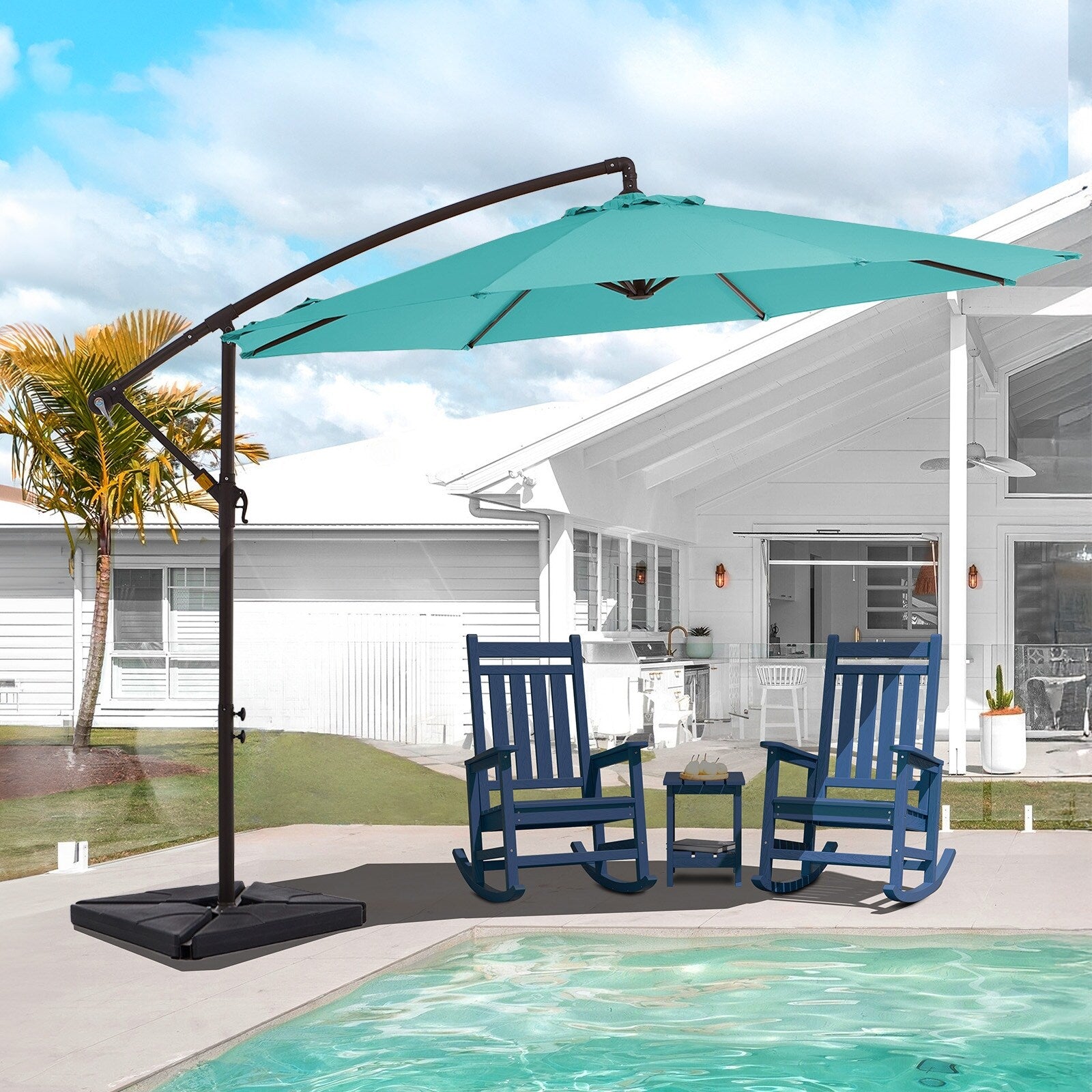 Ombrellone a sbalzo in acciaio da 10 piedi con sollevamento a manovella e base zavorrata