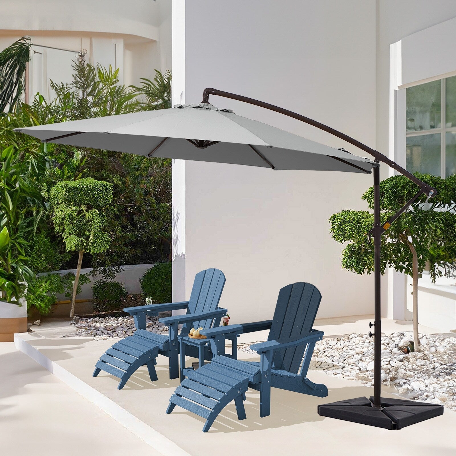 Ombrellone a sbalzo in acciaio da 10 piedi con sollevamento a manovella e base zavorrata