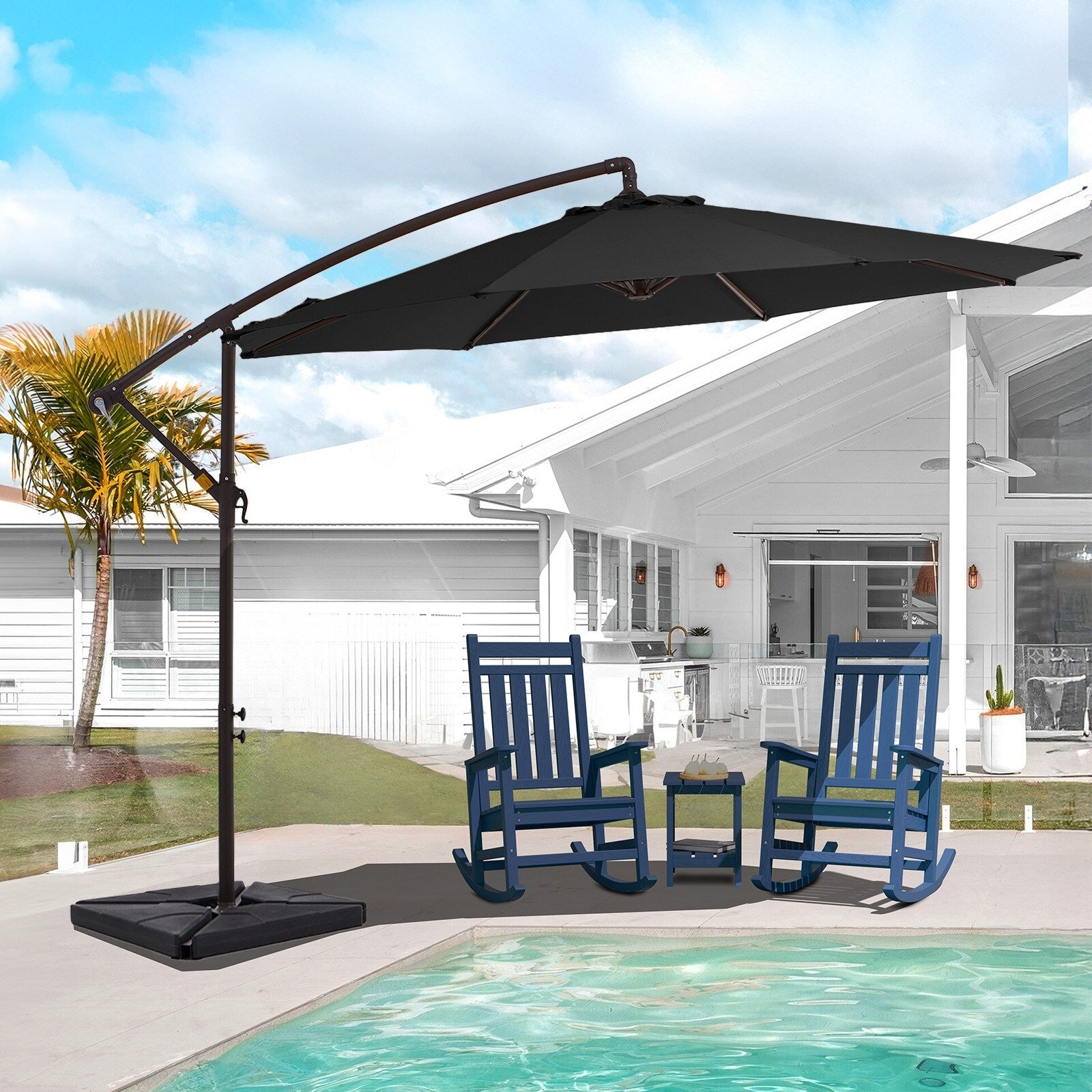 Ombrellone a sbalzo in acciaio da 10 piedi con sollevamento a manovella e base zavorrata