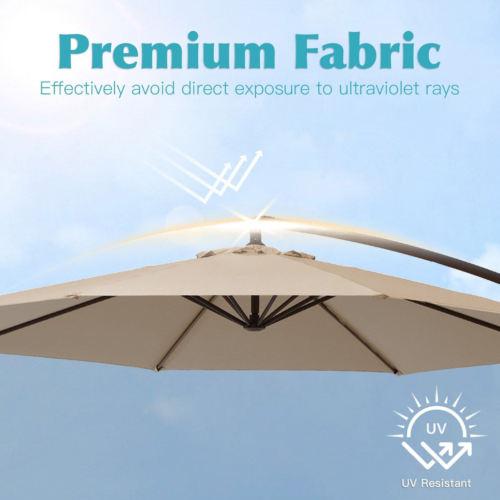 Ombrellone a sbalzo in acciaio da 10 piedi con sollevamento a manovella e base zavorrata