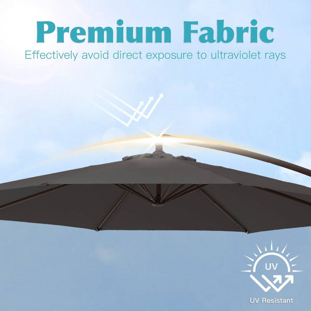 Ombrellone a sbalzo in acciaio da 10 piedi con sollevamento a manovella e base zavorrata