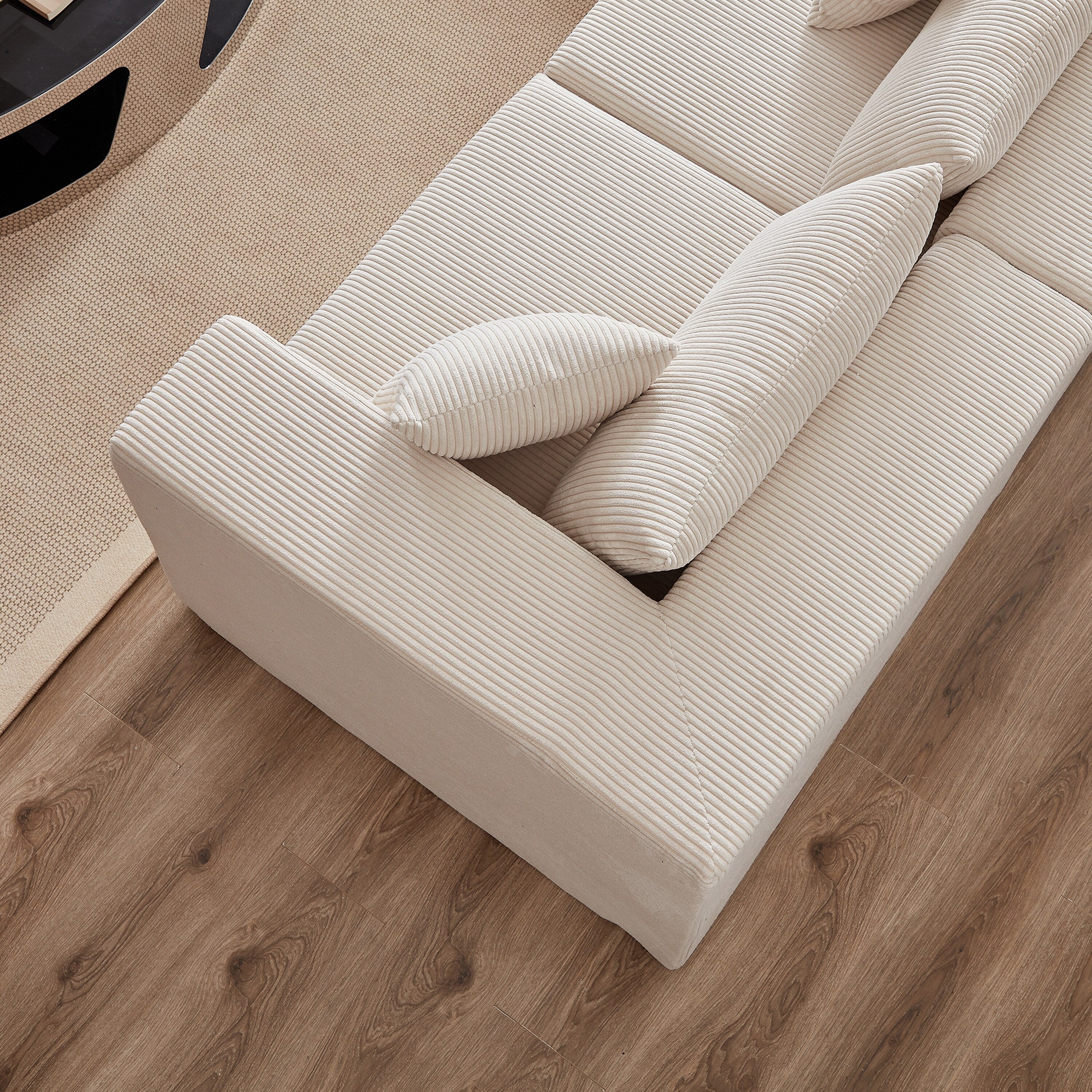 Divano componibile modulare a forma di L in velluto a coste da 104 pollici, set di divani da pavimento, divano compresso imbottito in schiuma, combinazione libera di 4 pezzi