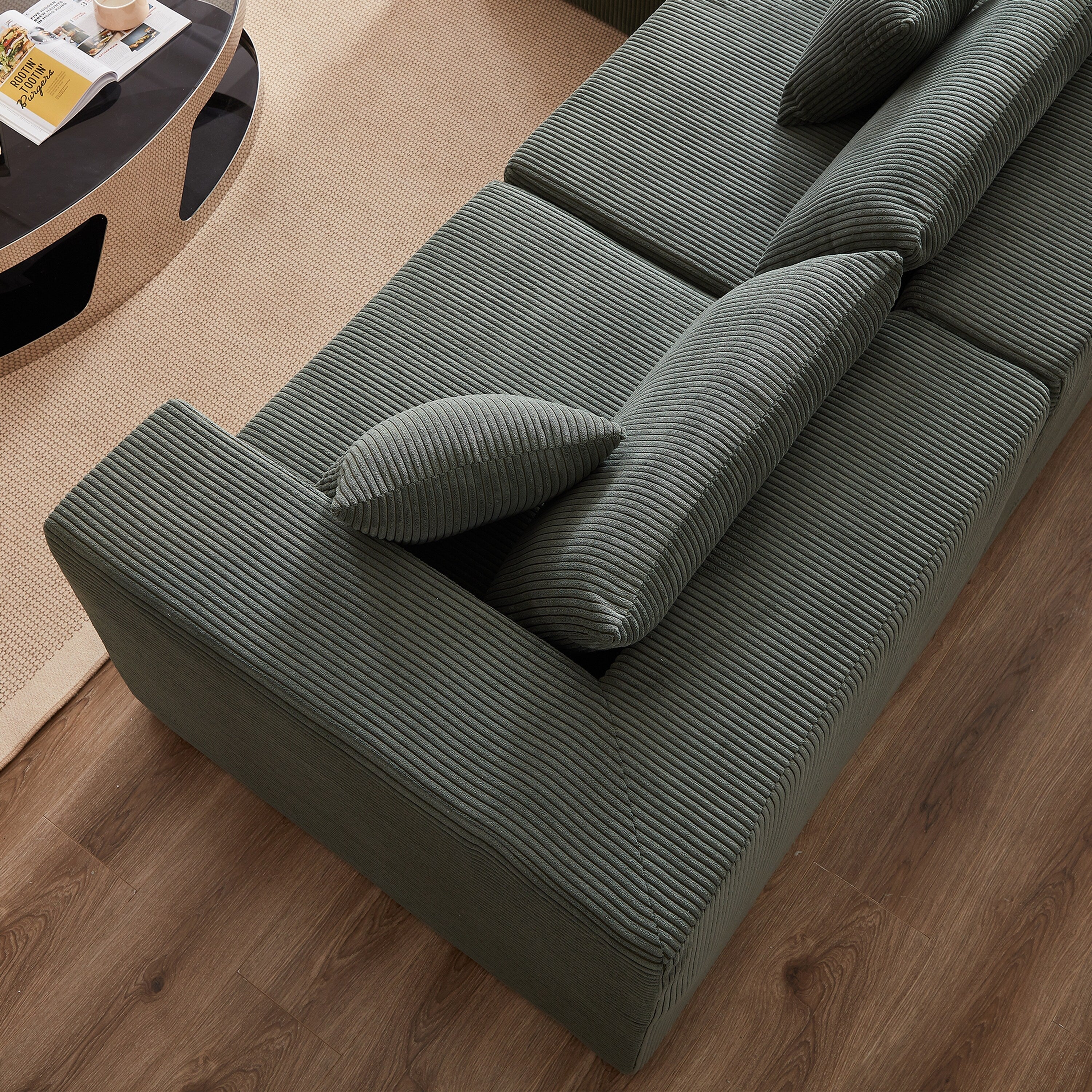 Divano componibile modulare a forma di L in velluto a coste da 104 pollici, set di divani da pavimento, divano compresso imbottito in schiuma, combinazione libera di 4 pezzi