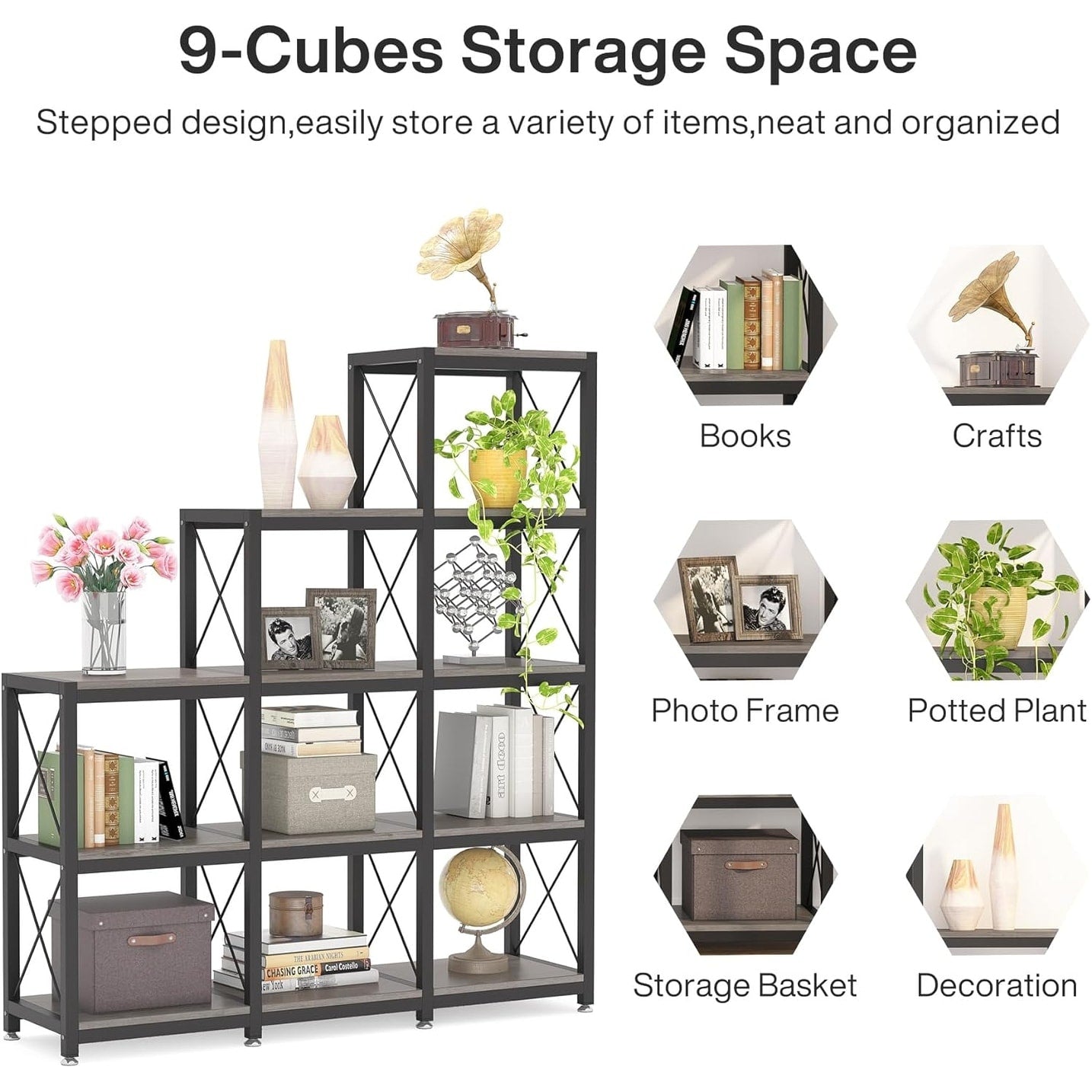 Libreria a scala con 12 ripiani, libreria angolare industriale