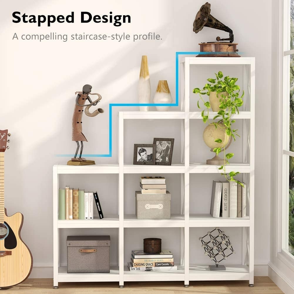 Libreria a scala con 12 ripiani, libreria angolare industriale