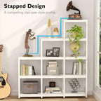 Libreria a scala con 12 ripiani, libreria angolare industriale