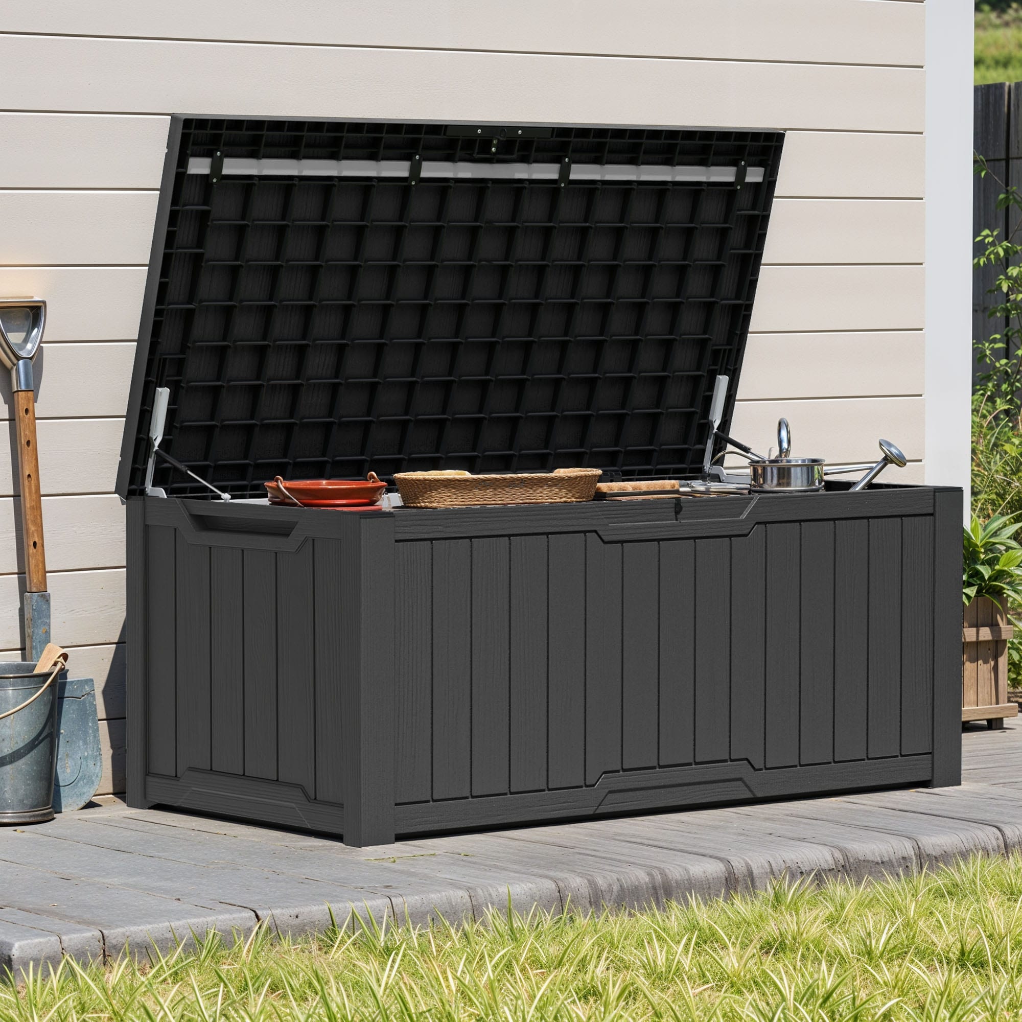 Grande contenitore per ponte in resina resistente all'acqua con serratura da 120-260 galloni