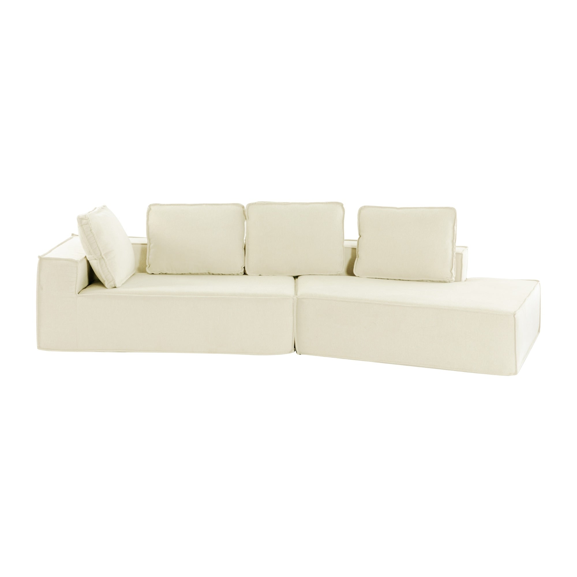 125 Elegante divano letto moderno per interni con chaise longue, dalle linee pulite, per soggiorno, beige