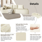 125 Elegante divano letto moderno per interni con chaise longue, dalle linee pulite, per soggiorno, beige