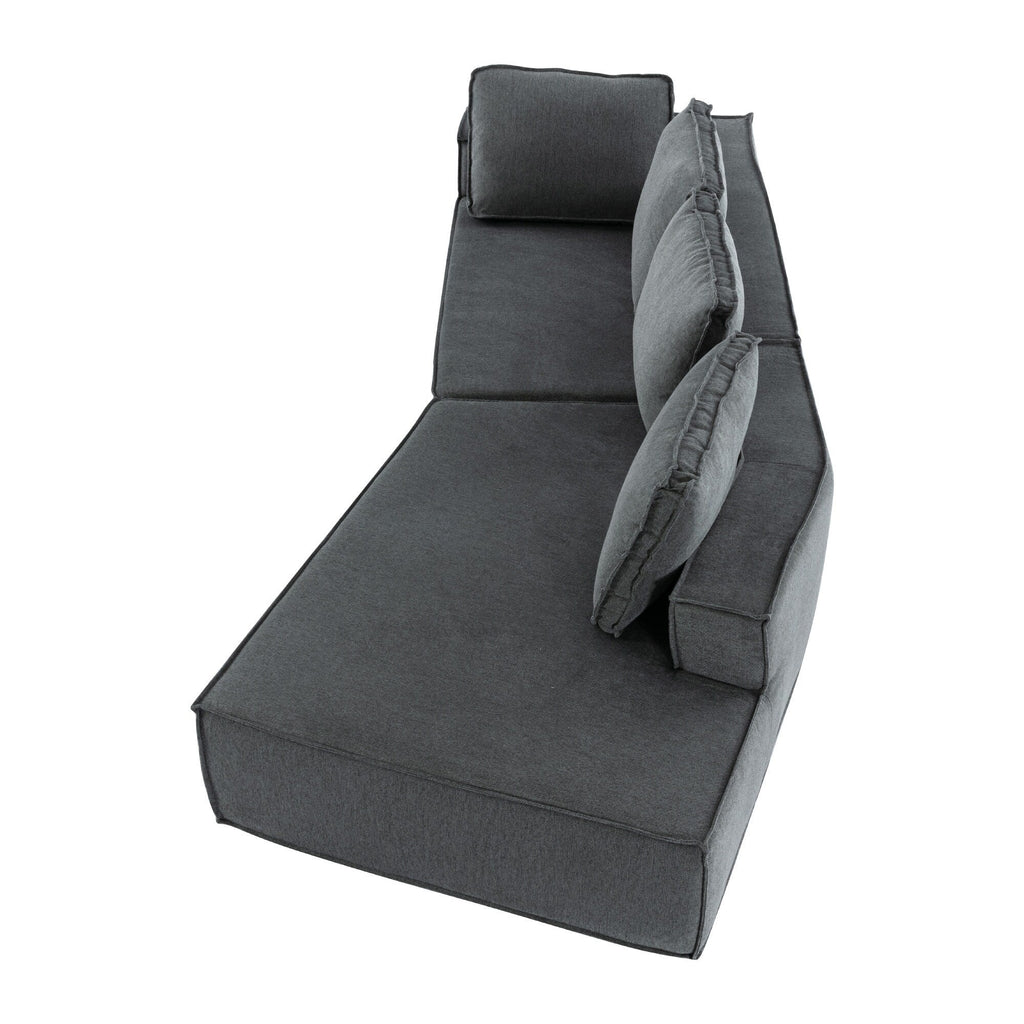 125 Elegante divano letto moderno per interni con chaise longue, dalle linee pulite, per soggiorno, beige