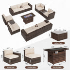 Set di mobili da giardino da 13 pezzi con tavolo da fuoco da 44 pollici