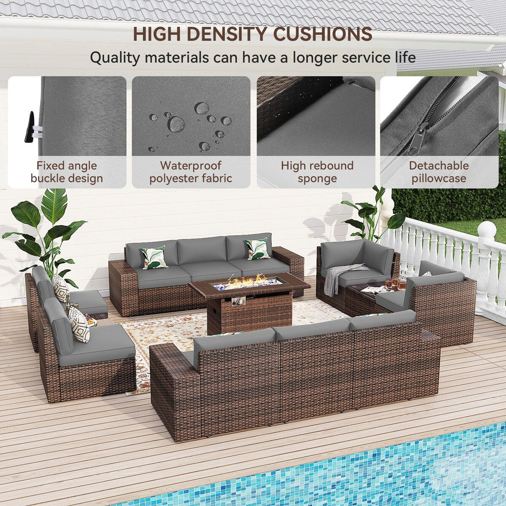 Set di mobili da giardino da 13 pezzi con tavolo da fuoco da 44 pollici