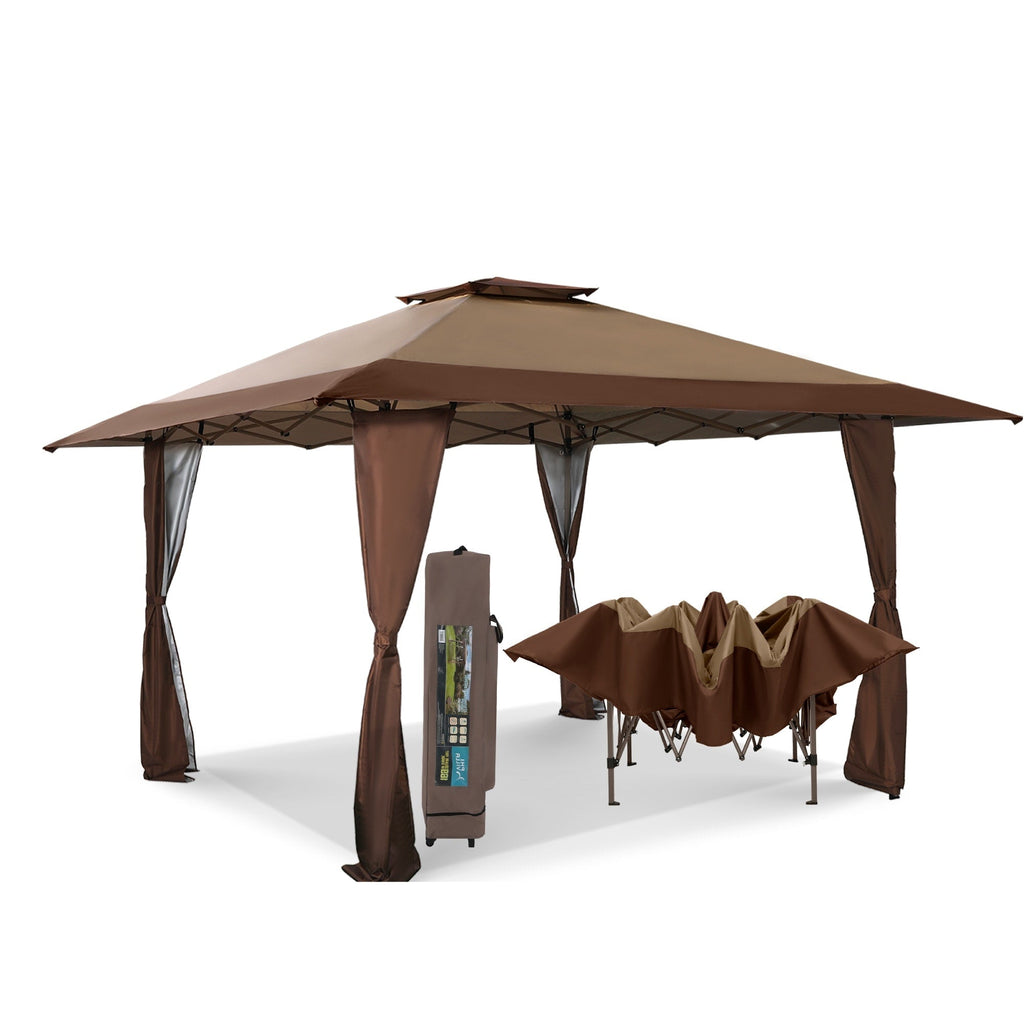 Gazebo da giardino rinforzato con baldacchino pop-up da esterno 13' x 13' con elegante tenda angolare - 13x13 piedi