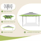 Gazebo da giardino rinforzato con baldacchino pop-up da esterno 13' x 13' con elegante tenda angolare - 13x13 piedi