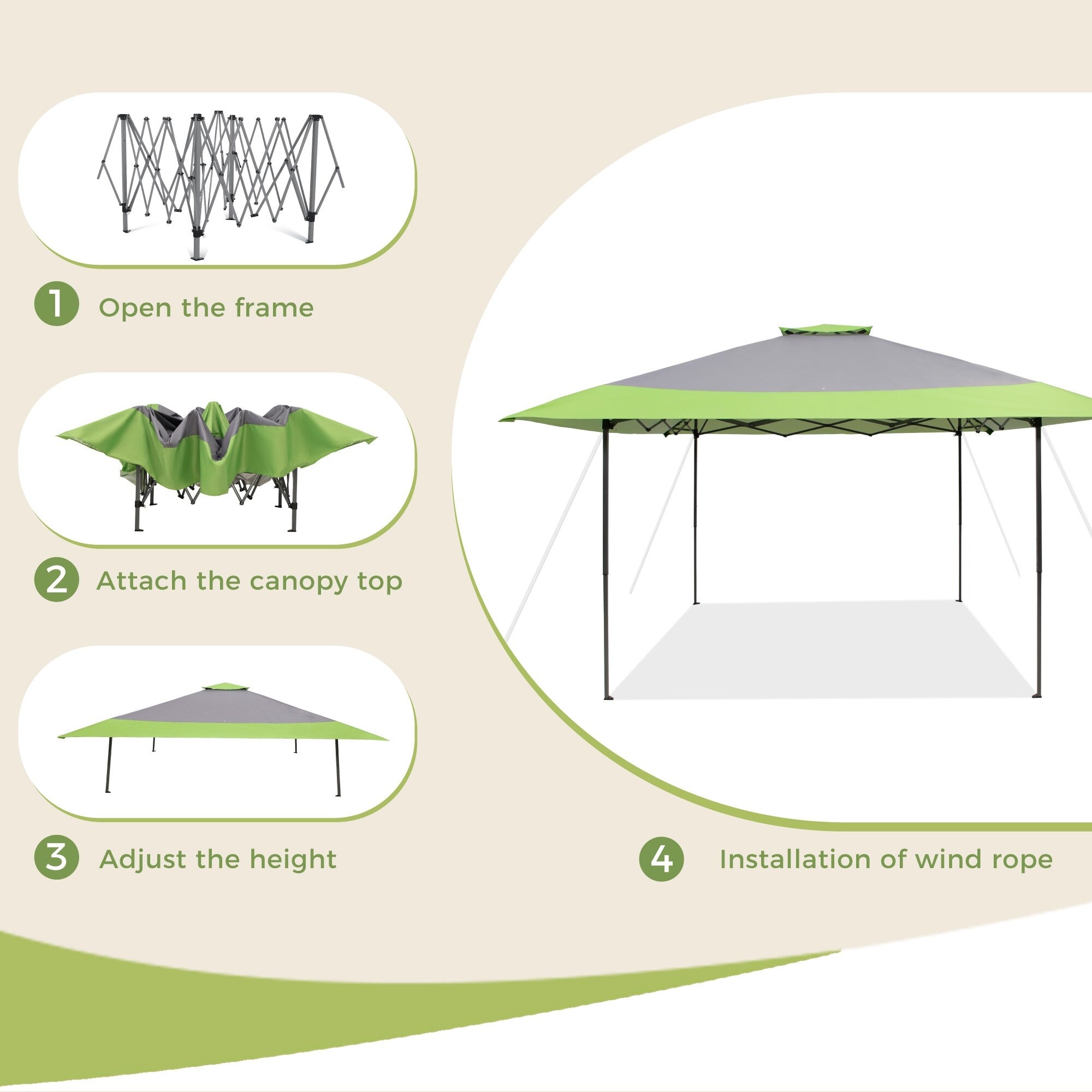Gazebo da giardino rinforzato con baldacchino pop-up da esterno 13' x 13' con elegante tenda angolare - 13x13 piedi