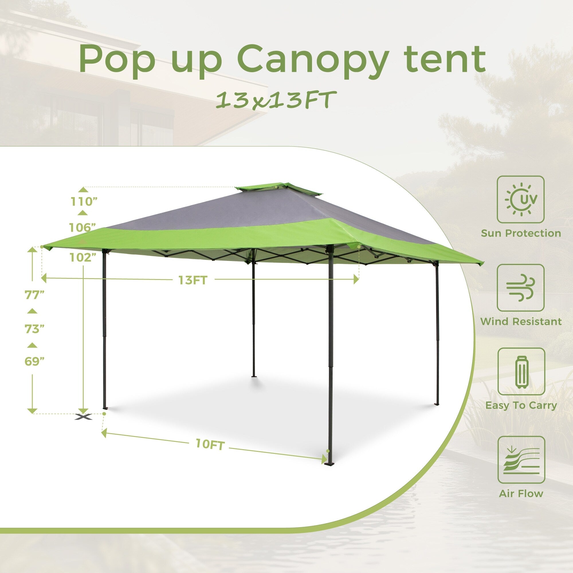 Gazebo da giardino rinforzato con baldacchino pop-up da esterno 13' x 13' con elegante tenda angolare - 13x13 piedi