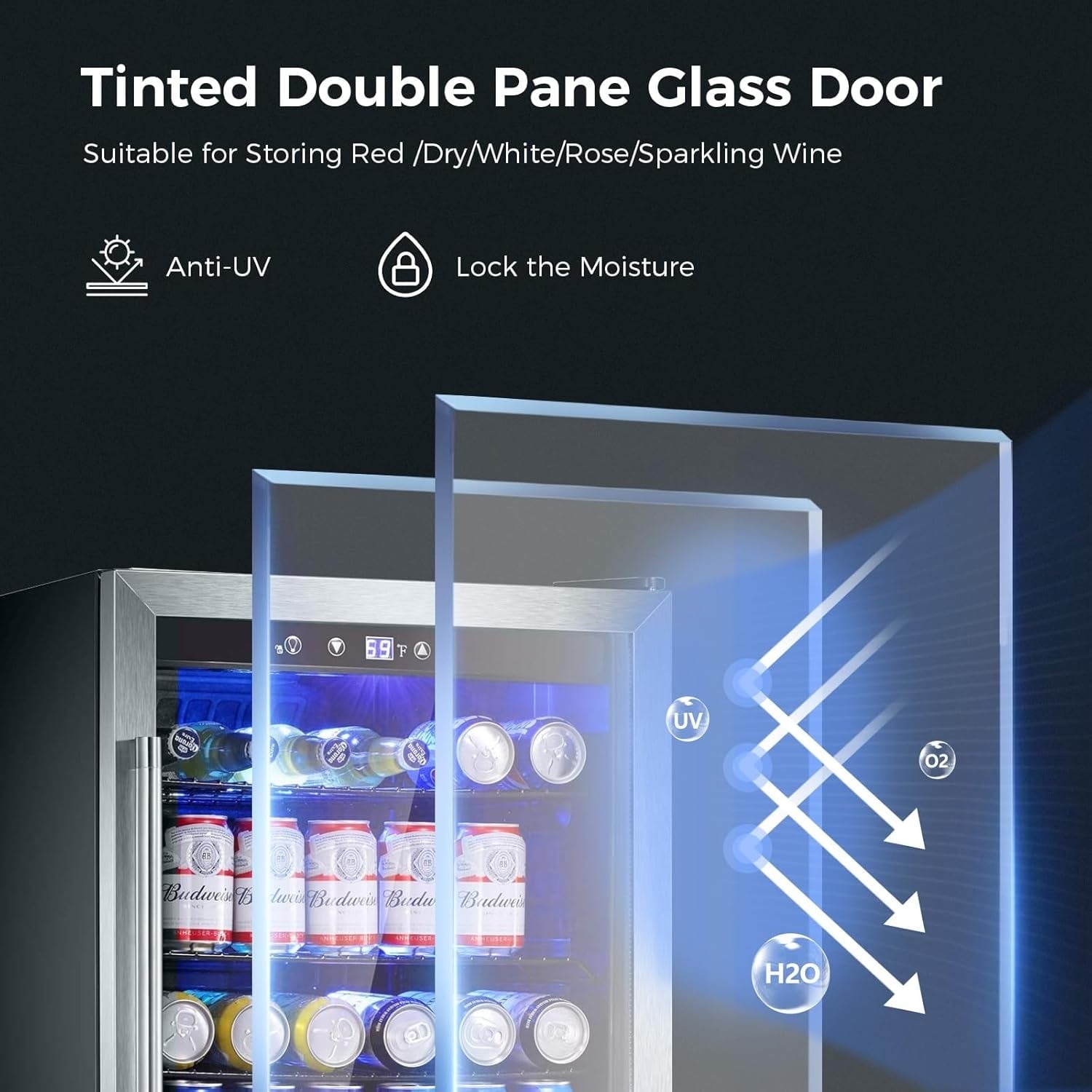 Frigorifero per bevande da 145 lattine, mini frigorifero da 4,4 piedi cubi con porta in vetro per bibite, birra, vino - Parte anteriore trasparente per casa, ufficio o bar