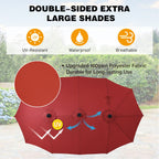 Ombrellone da esterno rettangolare da 15 piedi con manovella, doppio lato, con illuminazione a LED solare e base inclusa