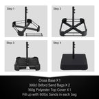 Ombrellone da esterno rettangolare da 15 piedi con manovella, doppio lato, con illuminazione a LED solare e base inclusa