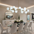 Lampadario lineare moderno di metà secolo da 40 pollici, lampada a sospensione Sputnik in ottone dorato a 16 luci con globo in vetro smerigliato per sala da pranzo