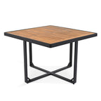 Set da pranzo da giardino in legno di acacia da 18 pezzi, 8 sedie imbottite, 8 pouf e 2 tavoli quadrati