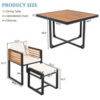 Set da pranzo da giardino in legno di acacia da 18 pezzi, 8 sedie imbottite, 8 pouf e 2 tavoli quadrati