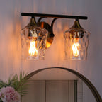 Applique da parete moderna per mobiletto da bagno in oro e nero a 2/3/4 luci con vetro martellato