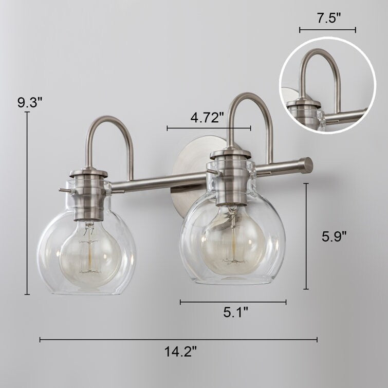 Applique da parete per mobiletto da bagno a 2/3 luci con paralume in vetro