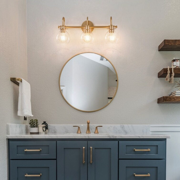 Applique da parete per mobiletto da bagno a 2/3 luci con paralume in vetro