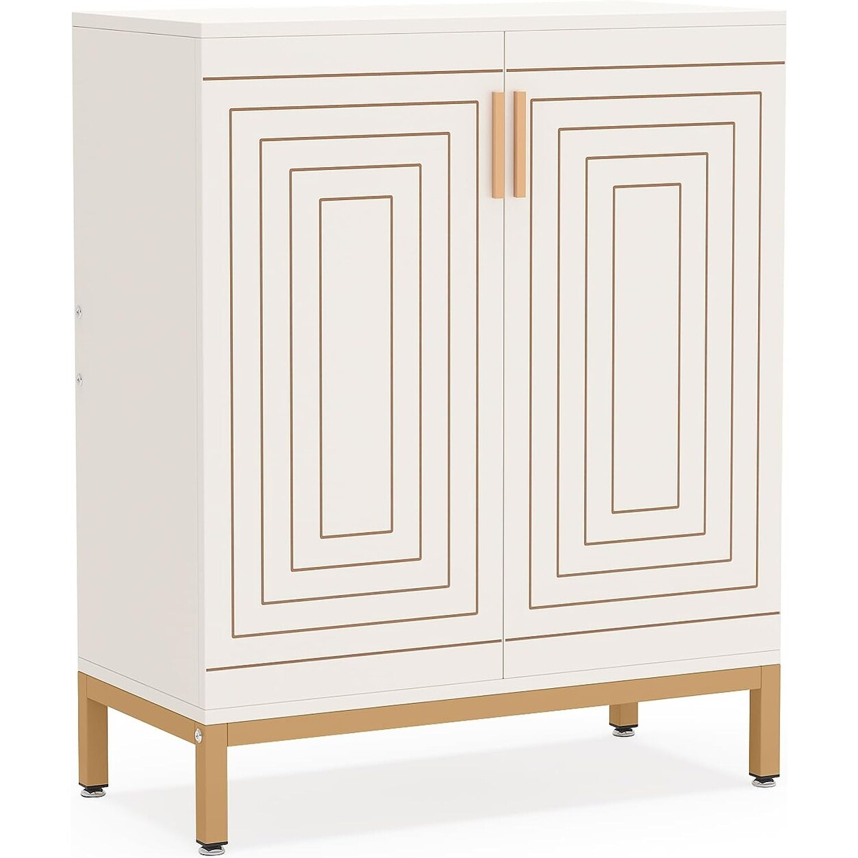 Scarpiera da 20 paia, scarpiera moderna da 37,4 pollici con ante, bianca e oro