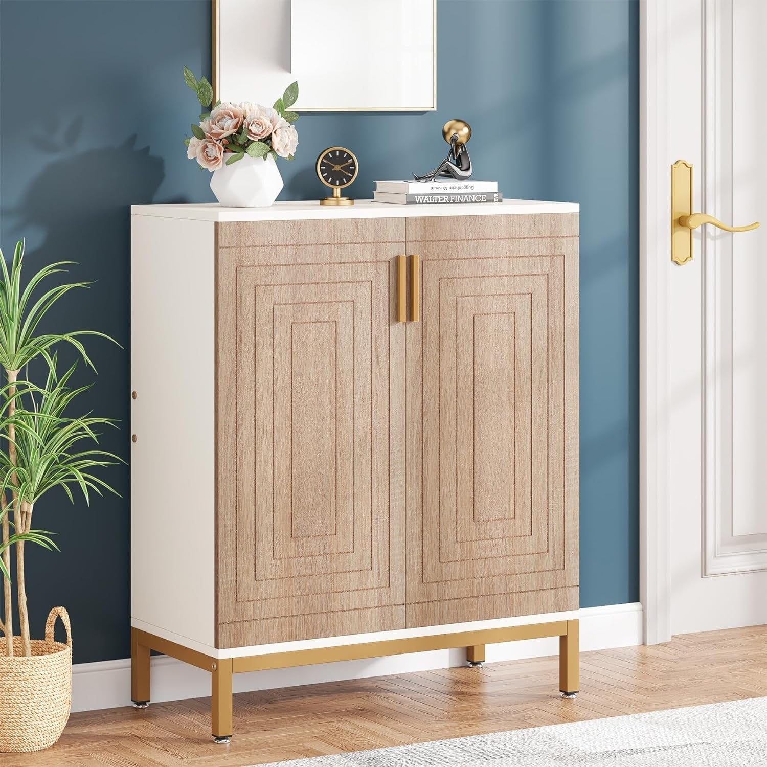 Scarpiera da 20 paia, scarpiera moderna da 37,4 pollici con ante, bianca e oro