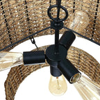 Lampada a sospensione tradizionale a tamburo in rattan naturale a 4 luci con baldacchino nero - Nero/terroso - 20 pollici di larghezza