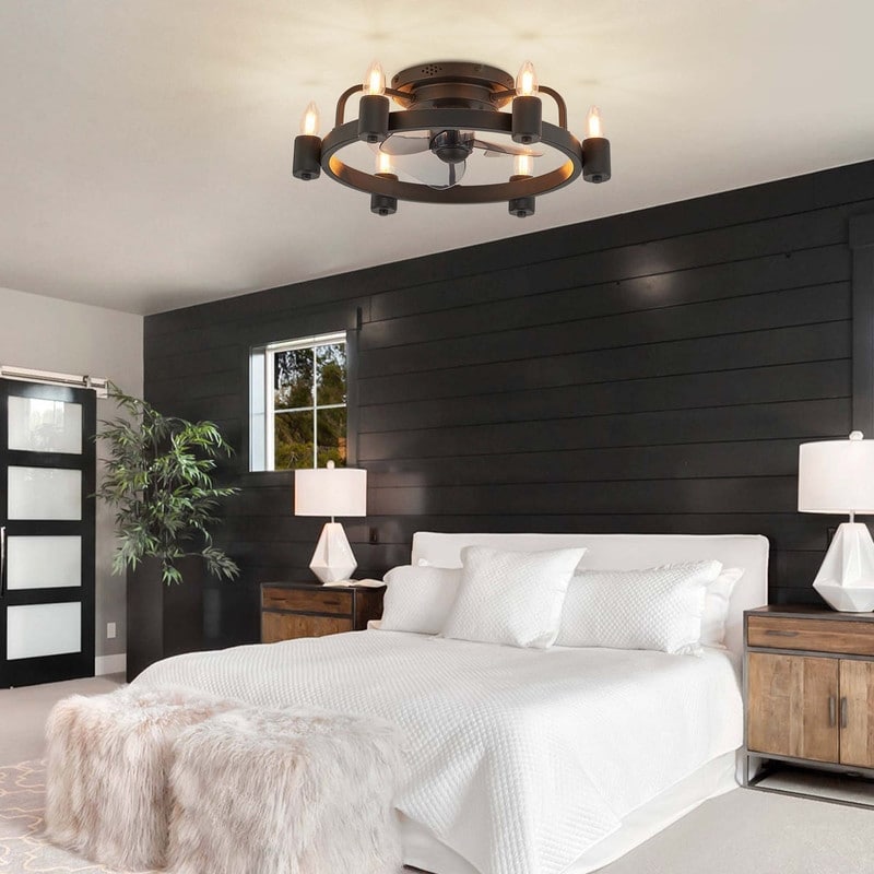 Ventilatore da soffitto moderno da 20 pollici, con luce a LED a basso profilo, montaggio a filo, con telecomando, per soggiorno