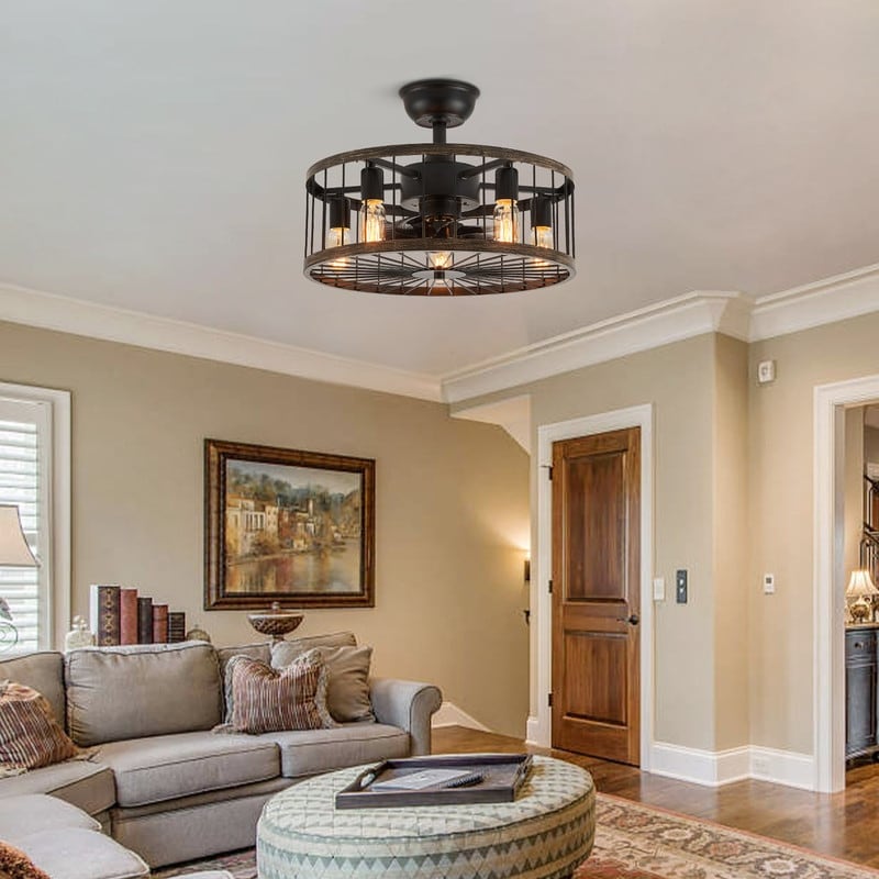 Ventilatore da soffitto a basso profilo da 20 pollici, moderno, con finitura in legno da fattoria, con luce e telecomando