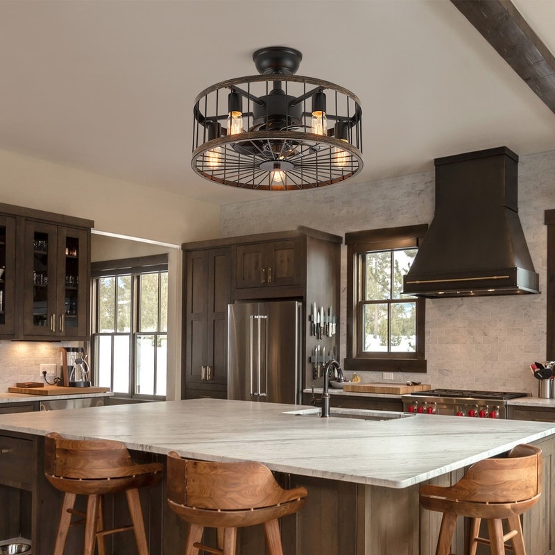 Ventilatore da soffitto a basso profilo da 20 pollici, moderno, con finitura in legno da fattoria, con luce e telecomando