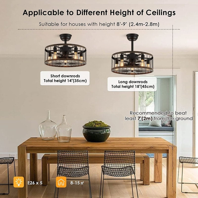 Ventilatore da soffitto a basso profilo da 20 pollici, moderno, con finitura in legno da fattoria, con luce e telecomando