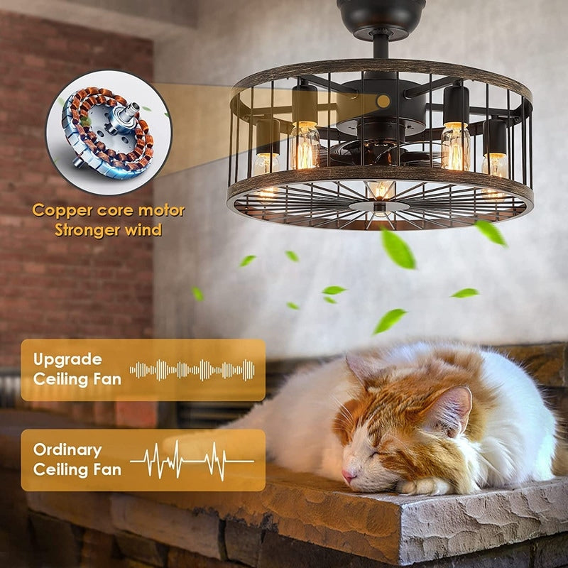 Ventilatore da soffitto a basso profilo da 20 pollici, moderno, con finitura in legno da fattoria, con luce e telecomando