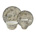 222 Fifth Adelaide Set di stoviglie in porcellana da 16 pezzi con piatti rotondi, ciotole e tazze, bianco antico