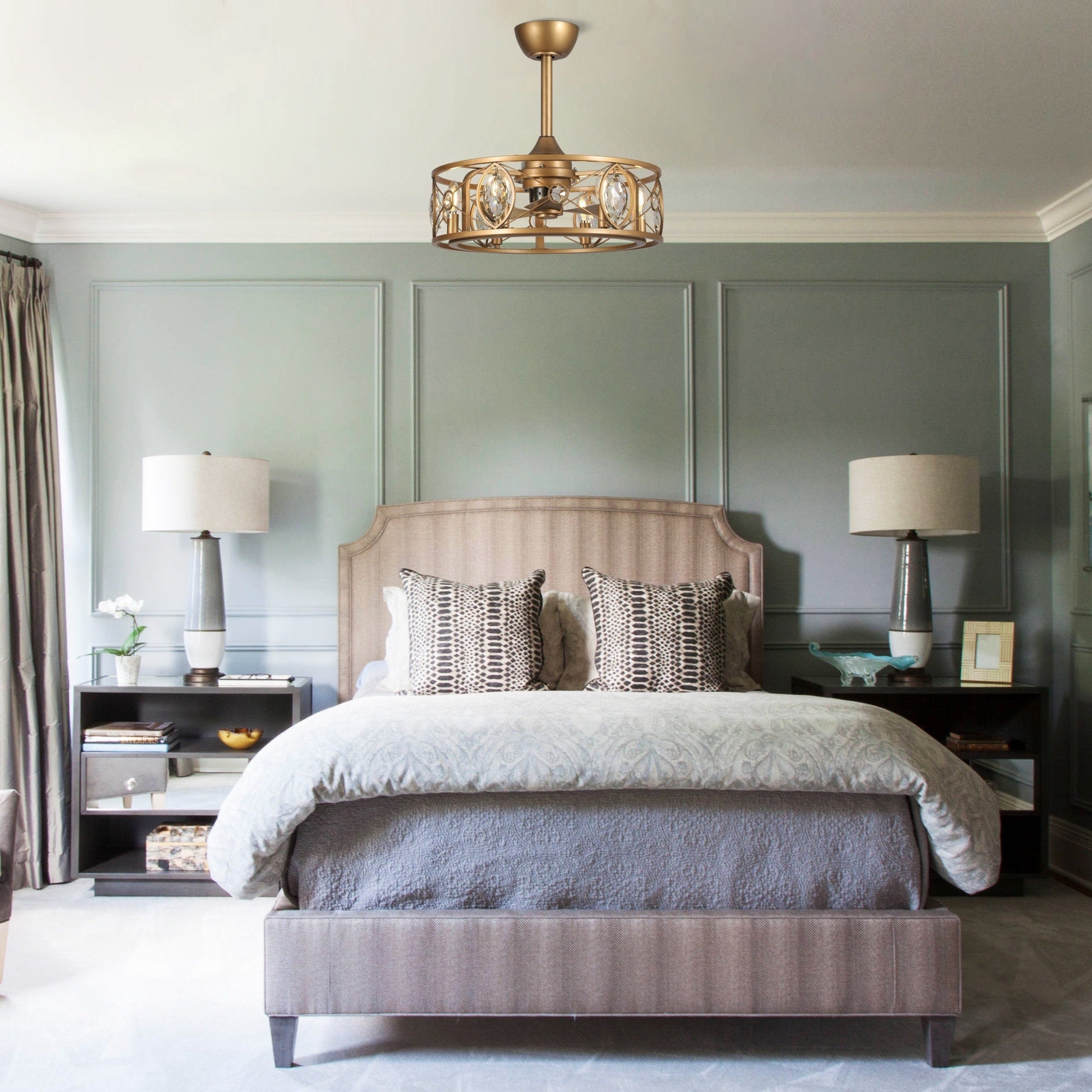 22 Lampadari moderni con ventilatore da soffitto in gabbia di cristallo e telecomando