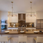 Lampadario moderno in cristallo dorato da 23,6 pollici, 6 luci, lampada a sospensione Glam Drum per isola cucina sala da pranzo