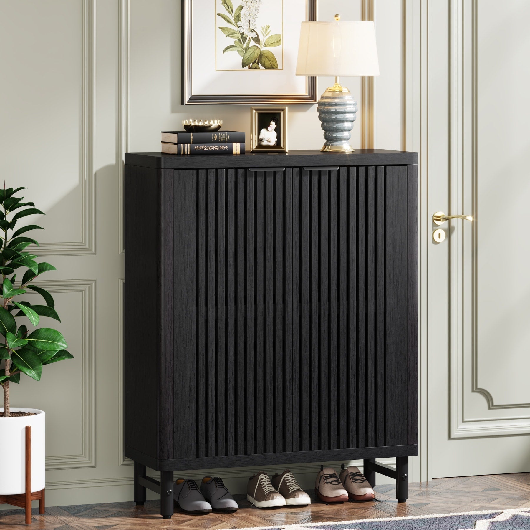 Mobiletto portascarpe con anta per ingresso e soggiorno, per 24 paia di scarpe