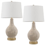 Lampada da tavolo in stile fattoria beige/oro lavato da 24,5 pollici con paralume in lino bianco (set di 2) - 24,5 H