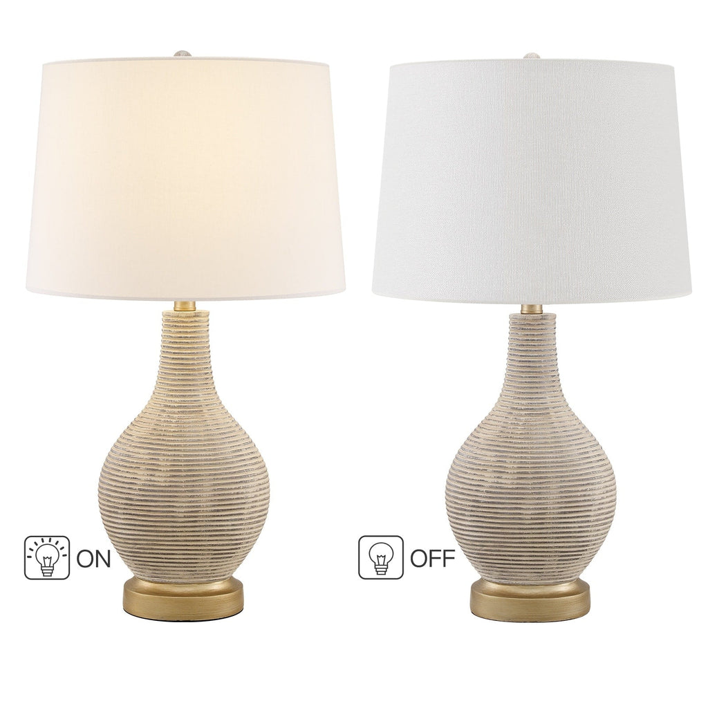 Lampada da tavolo in stile fattoria beige/oro lavato da 24,5 pollici con paralume in lino bianco (set di 2) - 24,5 H