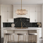 Lampadario moderno in cristallo dorato da 26 pollici, 6 luci, dimmerabile, per isola cucina con vetro smerigliato per sala da pranzo