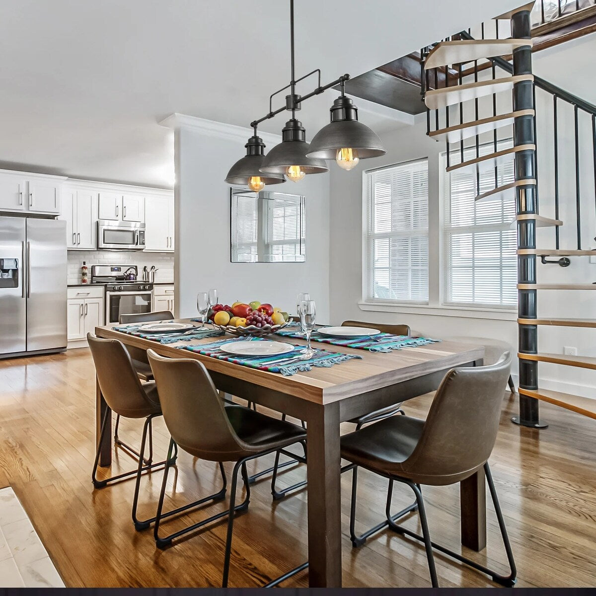 Lampada a sospensione a cupola industriale a 3 luci, in metallo, lineare, per isola da cucina, finitura in bronzo oliato