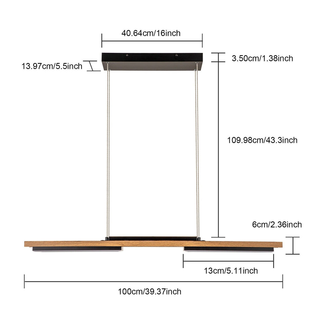 Lampadario lineare in legno a LED integrato da 3/5 luci per isola da cucina