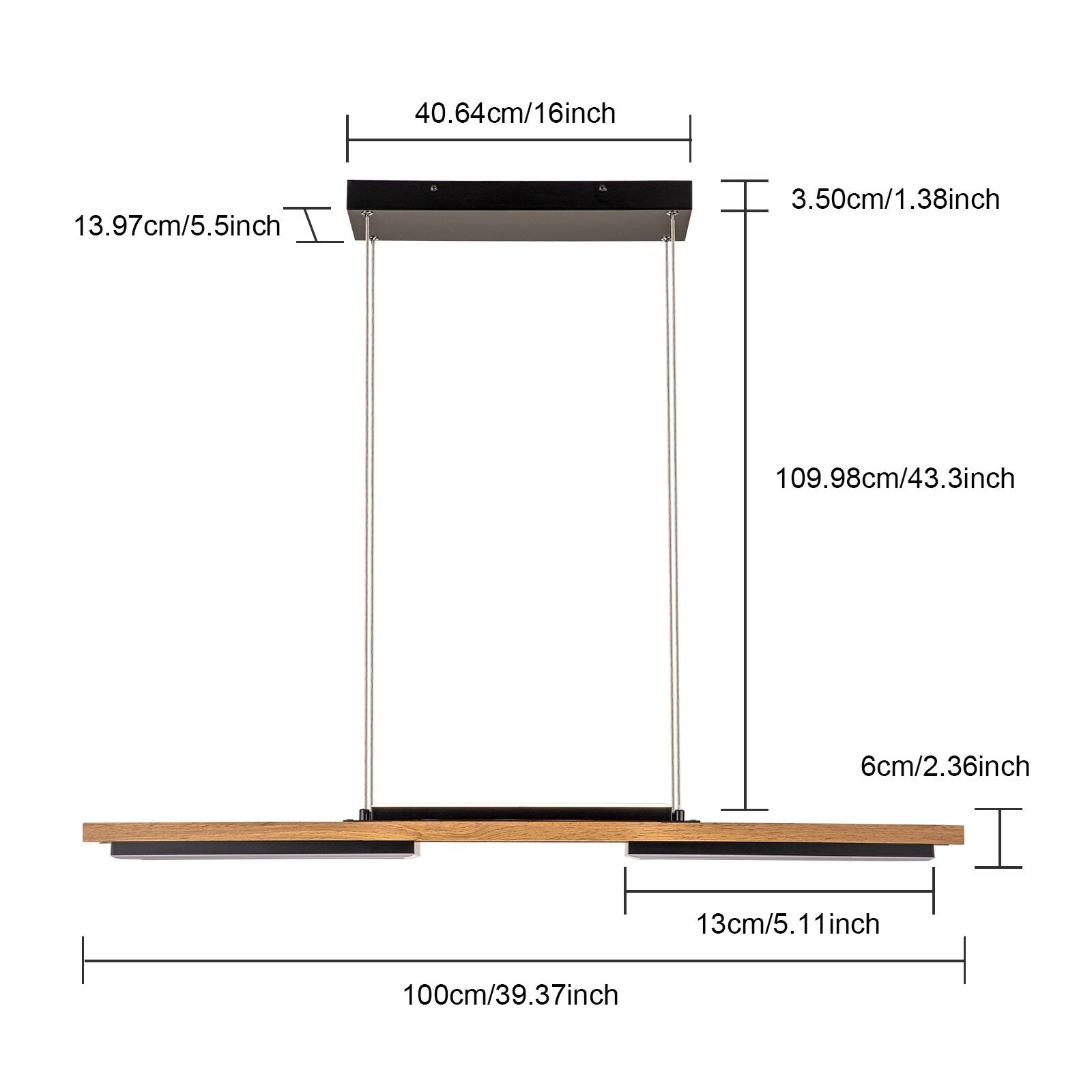 Lampadario lineare in legno a LED integrato da 3/5 luci per isola da cucina